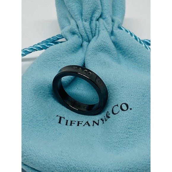 Tiffany & Co Titanium 1837 Narrow Band Ring Size 5 & Pouch Unisex Mens Rare - Picture 1 of 8